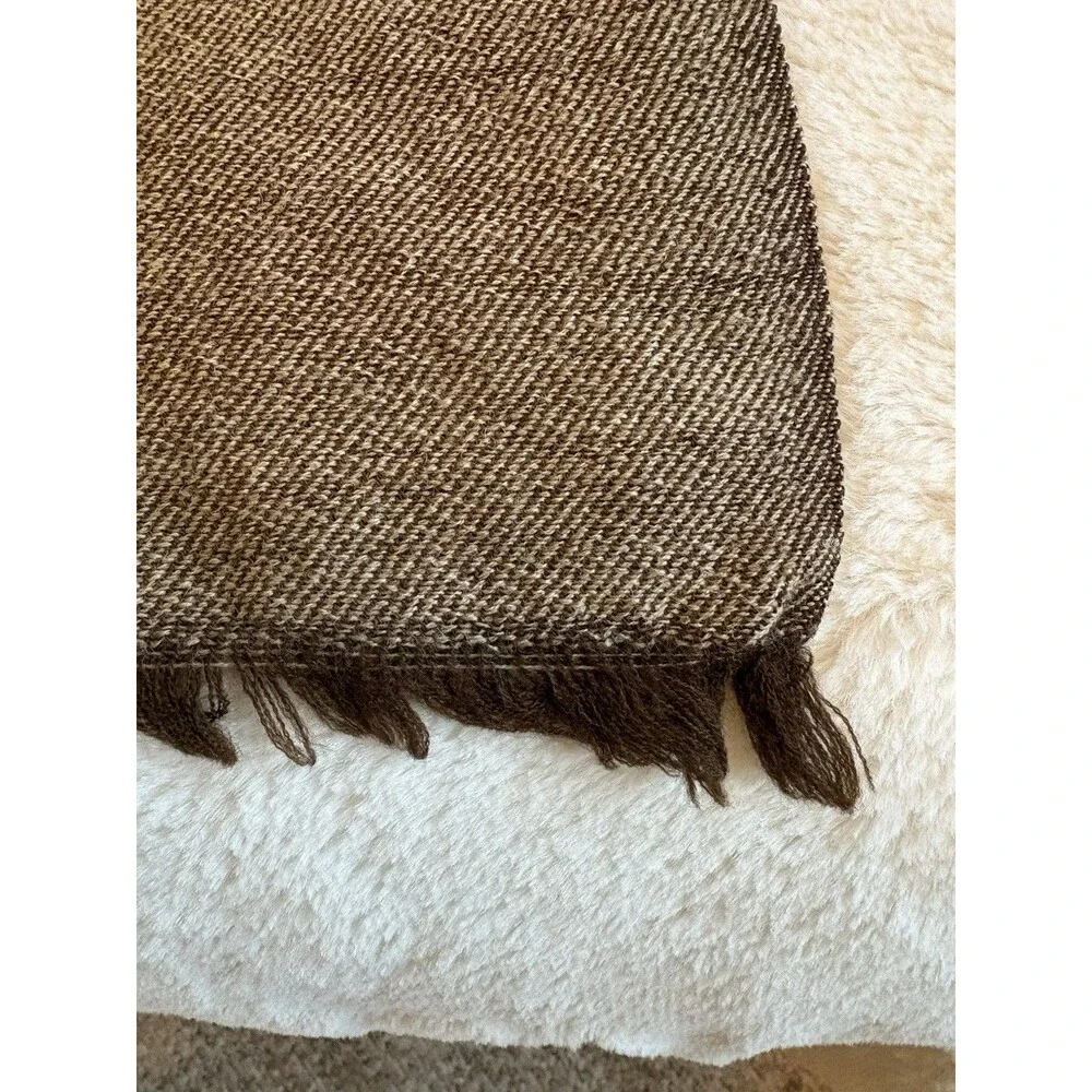 Sanskriti Vintage Long Pure Woollen Brown Woven Kullu Shawl Scarf Throw Stole